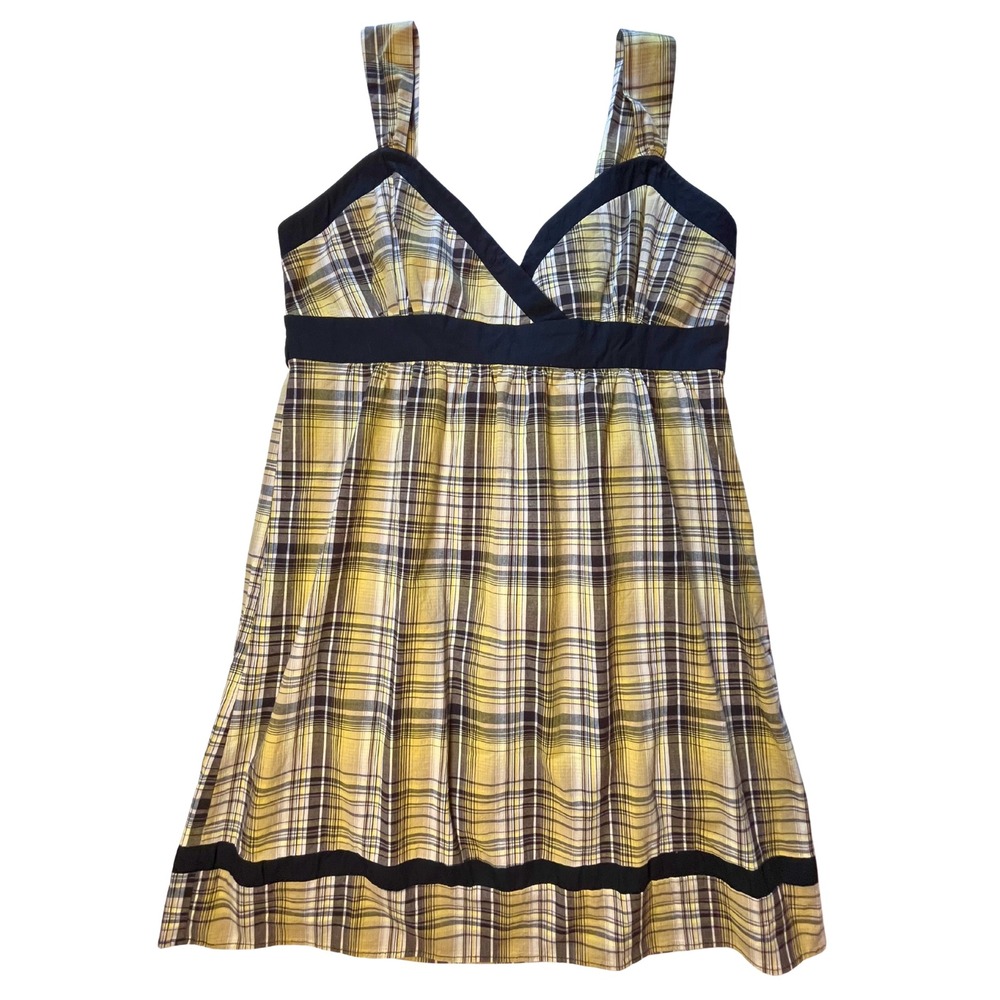Vintage Y2K Plaid Empire Sundress Yellow Black Cotton 16 Grunge Mall Goth Skater